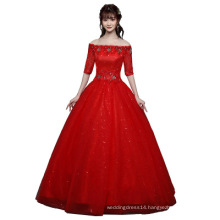 SLS060YC Cheap Wholesale Plus Size Bride Gown Sexy Off Shoulder Frock Design Half Sleeve Lace Red Wedding Dress Ball Gown Design